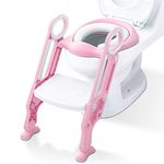 Potty Training Toilet Seat with Step Stool Ladder for Boys and Girls Baby Toddler Kid Children Toilet Training Seat Chair with Handles Padded Seat Non-Slip Wide Step(Pink White)