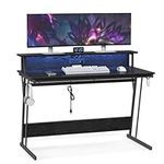 VASAGLE Gaming Desk with LED Lights and Built-in Power Outlets, LED Desk with Monitor Shelf, Computer Desk for 2 Monitors, 23.6 x 47.2 x 29.9 Inches, Ebony Black ULWD092B56