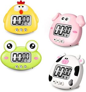 4 Pieces Cute Cartoon Animal Digital Timers Small Digital Kitchen Timers Countdown Timers with Magnetic Backs and ON/Off Switches Decorative Cooking Timers for Kitchen Cooking Accessories, 4 Styles