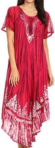 Sakkas 17260 - Robe de Caftan Devora pour Femme Maxi Nightgown Caftan Tie Dye Batik & Corset - Fuchsia-Marine - OS