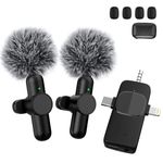 Wireless Lavalier Microphone for iPhone/Android Phone/Camera/Laptop, Plug-Play Wireless Microphone with Lightning/USB-C/3.5mm Plug, Clip On Lapel Mic for Video Recording/TikTok/YouTube/Vlog (2 Mics)