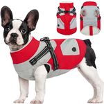 FUAMEY Dog Jackets-Dog Coat with Harness Built in-Waterproof Dog Jacket-Dog Winter Coat with Zipper On Back-Snowsuit Pet Clothes Poop Bag Pockets-Reflective Dog Vest for Medium Dogs Red M