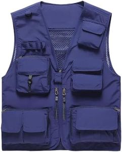 Flygo Men's Casual Multi-Pocket Outdoor Utility Fishing Photo Safari Work Travel Vest (XX-Large, Blue)