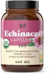 Complete Natural Products Organic Echinacea Root Capsules & Purpurea Root Dried Powder Extract - 600mg 100 Veggie Pills Healthy Herbal Support