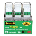 Scotch Tape Magic Tape, 19 mm Wide x 40.0 m, 3 Rolls with Dispensers