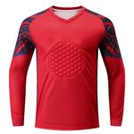 Hedmy Kids Boys Protective Sponge Padded Football Goalkeeper Jersey Shirts Basketball Game Training Top Red 14-16 Years