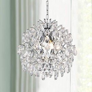 Bestier Chrome Modern Pendant Chandelier Crystal Raindrop Lighting Ceiling Light Fixture Lamp for Dining Room Bathroom Bedroom Livingroom 3 E14 Bulbs Required Diameter 40 cm Height 45 cm