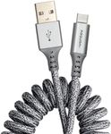 Ventev Chargesync Helix Cable | 14 Inch Expandable Phone Charger | Cloth Covered Braided Cable with Flexible and Recoil Design | Keeps Car Organized (USB-C) | Gray | B07Q3ZCHFT