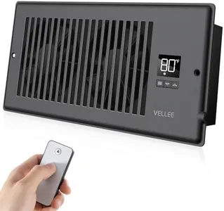 VELLEE Quiet Register Booster Fan Fits 4" x 10" (Duct Opening Cutout), 10-Speed Smart Heating Cooling AC Vent Booster Fan w/Remote Control & Thermostat Control (Vertical Grille - Black) - Corded