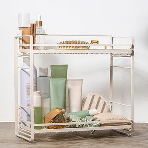 zccz 2-Tier Bathroom and Kitchen Organizer - Skincare Organizers - Easy Assembly Bathroom Storage - White Cream Color Bathroom Counter Organizer - Multi-Purpose Bathroom Organizer Countertop