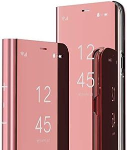 COTDINFOR LG K50 Mirror Leather Case Clear Cool Men Girls Flip Stand Case Slim Protective Cases for LG K50 Mirror PU Rose Gold MX