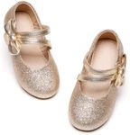 Otter MOMO Toddler Little Girls Mary Jane Ballerina Flats Shoes Party Dress Princess Shoes, Df21-gold, 11 Little Kid