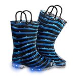 FUNCOO PLUS Kids Wellies for Boys, Unisex Toddler Dinosaur Wellingtons Boots Childrens Light Up Wellies Handle It Rain boots Size 5 UK Child