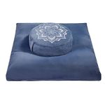 Meditation Cushion with Washable Premium Velvet Cover,100% Memory Foam Square Floor Cushion and Buckwheat Cushion Seating for Adults and Children Sitting, Yoga, Reading(Midnight Blue Bundle)