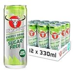 Carabao Energy Drink Sugar Free Green Apple, Can Case, Zero Sugar, Low Calorie, Light Fizzy Fruit Flavour, Vegan, Gluten Free Drink, B Vitamins, Taurine, Caffeine, Bulk Crates, 330 ml (Pack of 12)