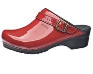 Sanita | Freya Mule Clog | Original Handmade Flexible Leather Clog for Women | Anatomical Shaped Footbed with Soft Foam | Heel Strap | Red | 4 UK