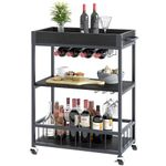 Bar Cart Serving Wine 3 Tier Home Rolling Rack with Wheels Mobile Kitchen Industrial Vintage Style Wood Metal Serving Trolley Serving Cart, Drink Cart for Living Room Kitchen