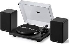 QLEARSOUL SoulBox S1 Vinyl Record Player with Stereo Speakers, Turntable with Built-in Preamp, S-Shaped Tonearm, 33/45 RPM - Black