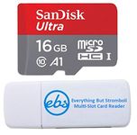 SanDisk Ultra 16GB Micro SD Memory Card Works with Wyze Cam Outdoor, Wyze Cam v3 Smart Camera Class 10 U1 UHS-I (SDSQUAR-016G-GN6MN) Bundle with (1) Everything But Stromboli MicroSDHC & SD Card Reader