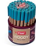 FLAIR Woody 0.7mm Ball Pen Stand | Attractive Woody Design | Smooth Ink Flow System With Low-Viscosity Ink | Smudge Free Writing | Blue, Black & Red Ink, Pack of 50 Pens