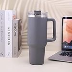 miuline 40OZ Travel Tumbler with Straw Lid and Handle, Double Wall Vacuum Insulated Coffee Mug Stainless Steel Coffee Cup for Work Gym Travel, BPA Free (Grey)