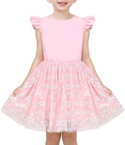 Sunny Fashion Girls Dress Pink Sequin Daisy Floral Princess Wedding Ruffle Sleeve Tulle 8