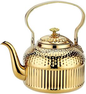 SANQIAHOME Antique 1.5L (50Oz) Stainless Steel Teapot with Infuser Gold