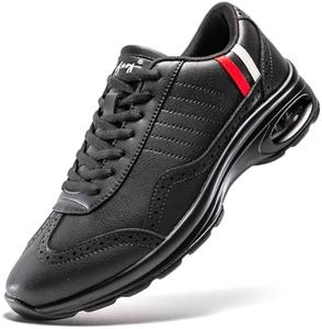 UOFEIY Men's Golf Shoes Spikeless Professional Air Cushion Golf Shoes Casual Walking Travel Breathable Sneakers Black&Red 13.5