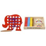 Skillofun Kid - H-4C Wooden Sewing Toy Elephant, Multi Color Wooden Cubes Pattern Box, Multi Color