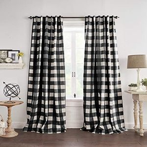 Elrene Home Fashions Grainger Buffalo Check Blackout Window Curtain, 52" x 84" (1 Panel), Black