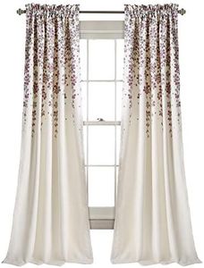 Lush Decor Weeping Flower Light Filtering Window Curtain Panels, Pair, 52" W x 84" L + 2" Header, Purple & Gray- Charming Modern Floral Curtains for Living Room, Dining Room, & Bedroom