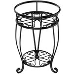 Veakoo Metal Plant Stand Indoor Outdoor,2 Tier Tall Flower Pot Shelf Planter Holder Pedestal Round Sheves Rustproof Wrought Iron Heavy Duty Rack for Corner Garden, Black, 19.37 inch