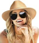 FURTALK Sun Hats for Women Summer Wide Brim UV UPF 80+ Panama Fedora Foldable Packable Straw Beach Hat Khaki