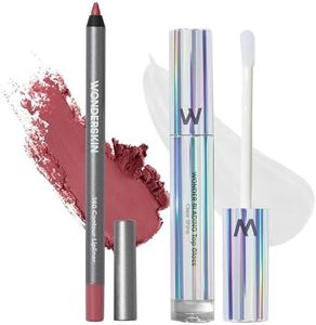 Wonderskin Lip Liner Pencil (Rosewood) - 360 Contour Lipliner, Long Lasting, Sharpenable, Waterproof and Transfer-Proof with Clear Glitter Lip Gloss, Hydrating and High Shine Finish