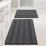 Smarcute Chenille Bath Mat Non Slip Bath Mat Set for Bathroom Extra Thick Soft Striped Bath Rug Water Absorbent Shag Carpet for Bathroom - (2 Piece - 50cm x 81cm / 43cm x 61cm) Grey