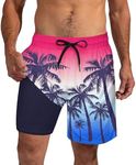 Cozople Mens Swimsuit Coconut Tree Trunks with Compression Liner 7 Inch Inseam Board Shorts Anti-Chafe Workout Shorts Beach Wear Bathing Suit XL