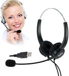 TelPal Corded Hands-Free Call Center Noise Cancelling Binaural USB Headset Headphones with Mic/Microphone - Cord with USB Plug, Volume Control- for Computer/PC/Laptop Use Only