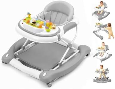5 in 1 Baby Walker, Music and Lights Walker for Baby Boy Girls 6-12 Months, Foldable Baby Walkers with Wheels and Bouncer Combo Portable, Toddler Infant Walker with Adjustable Height