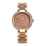 Titan Acetate Mother of Pearl Quartz Multifunction Hybrid Brown Dial, Gold Strap Brass Watch for Women-95187KD03