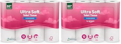 by Amazon 4-Ply Quilted Toilet Tissues, Unscented, 12 Rolls (2 Pack of 12), 160 Sheets per Roll