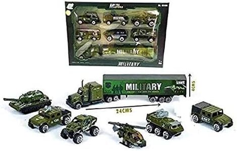 ROSEFAIR Mini Die Cast Metal 7 Pcs Army Military Vehicle Trucks Toys Play Set for Kids