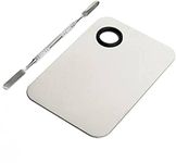 TRENDY LOOK Stainless Steel Cosmetic Makeup Mixing Plate with Spatula Tool (Silver)