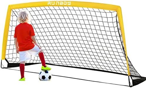 RUNBOW 6x4 ft Portable Kids Soccer Goal for Backyard Practice Soccer Net with Carry Bag (6x4 FT, Yellow, 1 Pack)