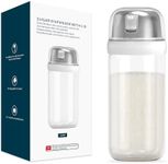 KITCHENDAO Glass Sugar Dispenser with Side Pour Spout, Built-in Lid to Slow Down Dampness with Mearsuring Marks, Elegant Borosilicate Glass Sugar Shaker, BPA Free,12oz (White)