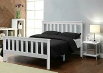 Small Double Bed In White 4Ft Solid Wooden Pinewood Bed Frame For Adults Kids, Teenagers