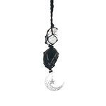 White Crystal Obsidian Stone Cute Car Hanging Accessories for Women and Men,Hanging Car Interior Charm Ornaments with Moon and Star