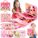 hahaland Ultra Portable Educational Travel Toys, Montessori Busy Board for Toddlers 1 2 3 4 5 Years Old, Baby Holiday Essentials Busy Book, Airplane Toys, Birthday Gifts for Girls - Pink Princess