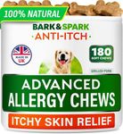 BARK&SPARK Dog Itch & Allergy Support Chews - Skin & Coat Supplement - Omega 3 Fish Oil -Itching & Paw Licking - Dry Skin & Hot Spots - 180ct - Grilled Pork