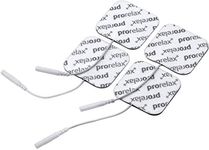 prorelax 4 pcs TENS & EMS machine electrodes | square shape 50x50 cm | wired and 2mm Pigtail Connector |universally compatible | frequently reusable, self-adhesive, hypo-allergenic