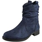 LoudLook Ladies Ankle Boots Womens Rouched Warm Lined Zip Comfy Casual Work Shoes Size Blue 4